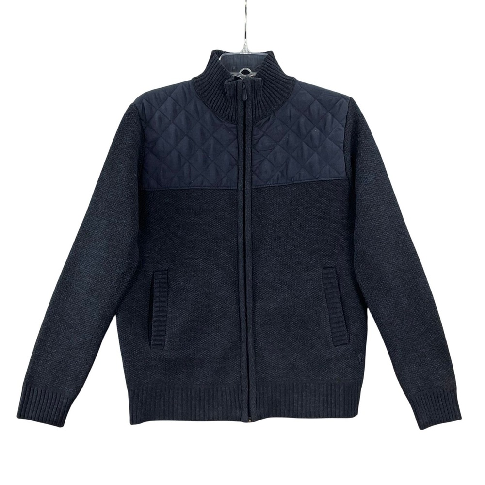 Scott James Full Zip Sweater Mens Small Blue Quilted Mixed Media Fleece Lined